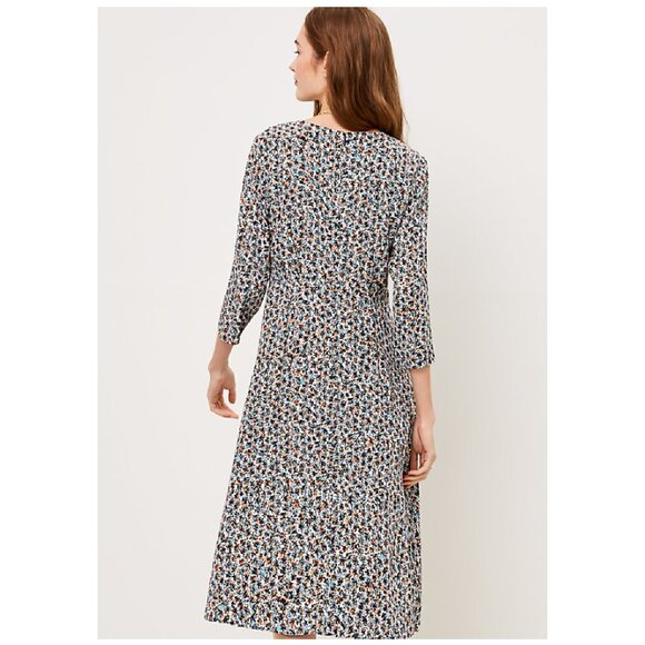 Loft Floral Long Sleeve Modest Midi Dress Size 10 - Picture 4 of 11